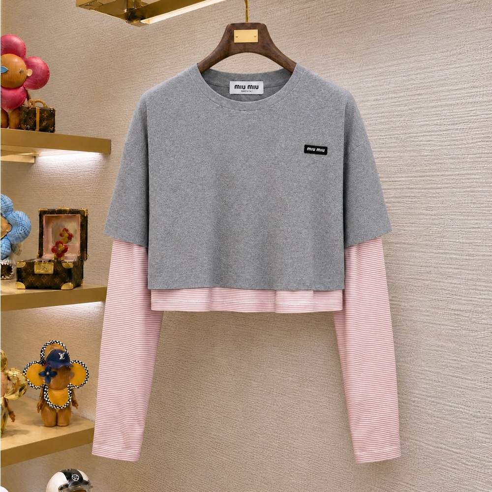 Miu Miu Gray & Pink Layered Crop Top